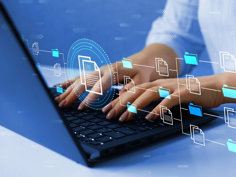 Automation software to archiving and efficiently manage and information files. Document Management System (DMS).Internet Technology Concept